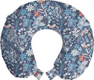 Подушка для шеи ABAKUHAUS Jacobean, лепестки восточных цветов в полоску, дорожный аксессуар из пеноматериала для самолета и автомобиля, 30 x 30 см, сине-серая многоцветная Abakuhaus