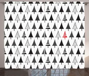 Рождественская штора ABAKUHAUS в деревенском стиле, треугольные сосны, универсальные ленточные шторы для гостиной с петлями и крючками, 280 x 175 см, цвет: антрацитово-серый Abakuhaus
