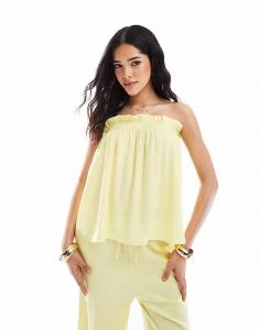 Топ-бандо с рюшами и льняным эффектом цвета пахты Asos Design