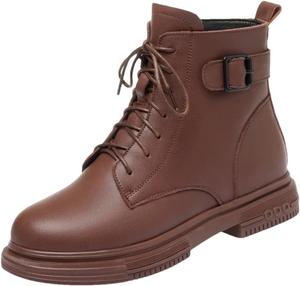 Женские ботинки Niiyyjj из настоящей кожи без скольжения, короткие, большого размера, теплые снежные ботинки с шнуровкой и молнией, ботинки до щиколотки, Brown Wool