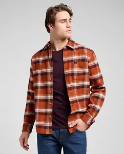 Мужская рубашка свободного кроя в клетку Lee, коричневый/оранжевый