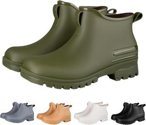 Женские короткие дождевые рабочие сапоги, теплые, противоскользящие, износостойкие с толстой подошвой Generic, Green Thin