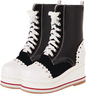 Женские милые скрытые ботильоны на платформе SHEMEE с высокой шпилькой, шнуровкой, круглым носком и боковой молнией, кавайная обувь, All Black