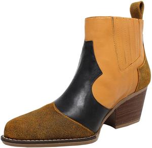 Женские ботильоны YDN с закрытым носком, модные, на средним каблуке, с эластичной вставкой, сшитые из разных материалов, удобные для ежедневной носки, размеры 4-16 US, Brown Multi