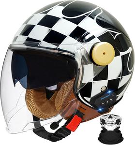 Шлем мотоциклетный stdpcxz Bluetooth Jet с солнцезащитным козырьком, черный / белый