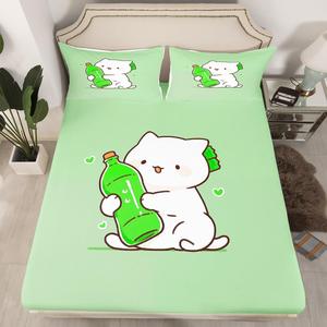 Erosebridal Комплект постельного белья Kawaii Cat для детей с 3D мультяшными животными в акварельных бело-зеленых тонах, White Green