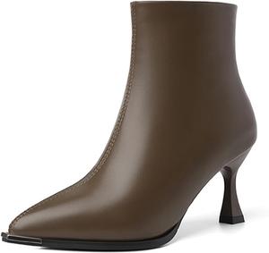 CPMBFDC Женские ботильоны с острым носком на высоком каблуке, шпилька, боковая молния, деловые офисные ботильоны (коричневые, 7 размер)