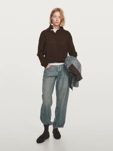 Свитер с воротником-поло из 100% кашемира Massimo Dutti, шоколадный