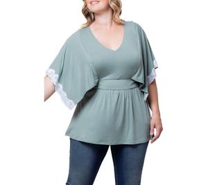 Топ Sarah с кружевной отделкой и баской больших размеров Kiyonna, Thyme