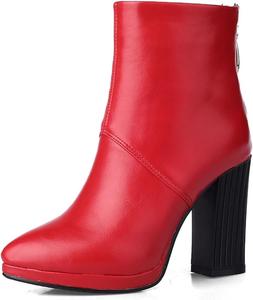 JOEUSTY Женские ботильоны с острым носком, массивным высоким каблуком, на молнии, с платформой, в западном стиле, короткие вечерние ботинки