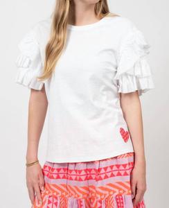 Футболка с рюшами на рукавах и сердечком белого цвета Ivy Jane