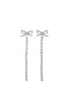 Серьги-капли с кристаллами и бантом Self-Portrait, серебряный