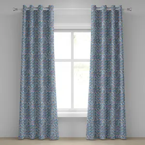 Японская штора на люверсах ABAKUHAUS, геометрический зигзагообразный узор, повторяющийся в акварельном искусстве, абстрактная графика, декоративные двухпанельные шторы, 280 см x 260 см, бледно-голубой оранжевый цвет