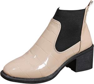 Женские ботильоны Unifizz - короткие с массивным низким каблуком и округлым носком, удобные и стильные для повседневной носки, Beige