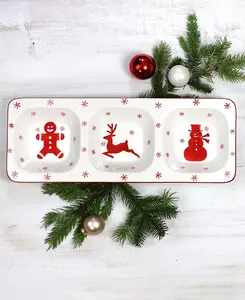 Зимнее блюдо, разделенное на 3 части Euro Ceramica, red/white