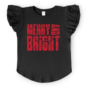 Футболка с принтом и рукавами-крылышками Merry and bright block distressed The Juniper Shop, Black