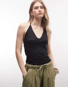 Черный топ с узкими бретельками и v-образным вырезом Weekday