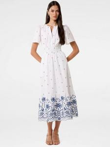 Вышитое миди-платье Eleanor Forever New, White/Blue