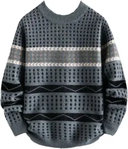 Мужской зимний свитер вязаный с длинным рукавом утепленный