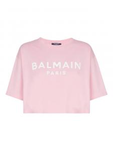 Balmain укороченная футболка с логотипом, розовый