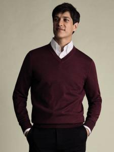 Джемпер из мериносовой шерсти с V-образным вырезом Charles Tyrwhitt, Burgundy Red