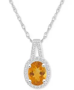 Ожерелье с подвеской овальной формы с аметистом (1-1/5 карата tw) и бриллиантом (1/6 карата tw) длиной 18 дюймов из стерлингового серебра (также с цитрином, гранатом, перидотом и голубым топазом) Macy'S, citrine