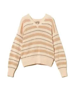 Полосатый свитер с V-образным вырезом Twinset, бежевый