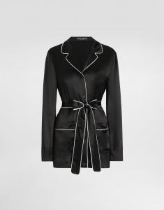 Шелковая пижамная рубашка с контрастным кантом Dolce & Gabbana, черный