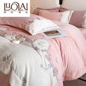 LUOLAI HOME Комплект постельного белья, 4 предмета, простыня на резинке, размер пододеяльника 220x240 см, цвет Monet Milk Velvet - Bean Powder