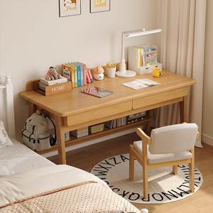 Письменный стол из массива дерева 120 см для учебы дома, с ящиками, натуральный цвет