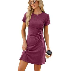Женское летнее платье-футболка casual с коротким рукавом и круглым вырезом Elitechoice, Wine Red
