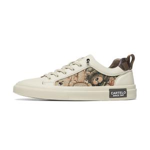 CARTELO Вышитые медведи без шнуровки повседневные белые низкие скейтбордские кроссовки мужские бежево-коричневые, цвет Beige Brown