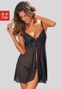 Пеньюар LASCANA, с пуш-ап и застежкой спереди, сексуальное женское белье, нижнее белье, черный