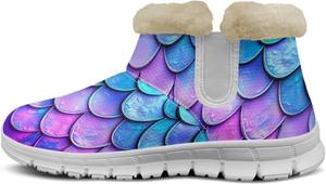 Зимние ботинки Howilath для женщин, теплые ботильоны для путешествий и отдыха на открытом воздухе, Purple Fish Scales