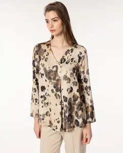 Женская блузка из атласа с анималистичным принтом и складкой спереди Naulover, светло-коричневый