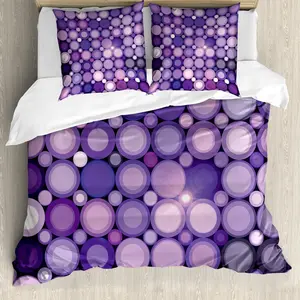 Пододеяльник ABAKUHAUS Modern, с геометрическим узором в виде фиолетовых кругов, с защитой от клещей, подходит для аллергиков с наволочками, 200 см x 200 см - 80 x 80 см, нежно-розовый с фиолетовым оттенком Abakuhaus