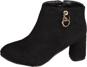 Generic Женские ботильоны с острым носком на широком каблуке, леопардовый принт, боковая молния, повседневные короткие ботинки, замшевые туфли на устойчивом каблуке для работы и вечеринок