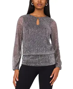 Женский топ-блузон с длинными рукавами и вырезом-замочной скважиной MSK, серый