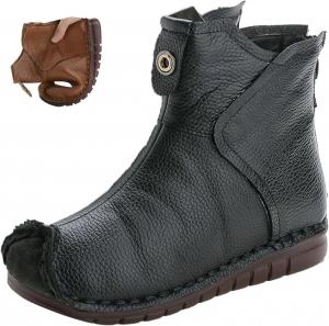 Женские винтажные платья и кожаные ботинки, новинка осени и зимы 2023 года, удобные оксфорды с мягкой подошвой, сзади на молнии, повседневные короткие ботильоны AngryMonkey, Black