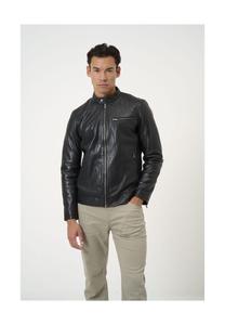 Мужская кожаная куртка Андре, классическая кожаная куртка с воротником стойкой RICANO, черный