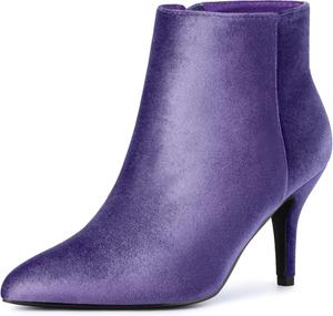 Женские бархатные ботильоны на шпильке с заостренным носком Allegra K, Purple