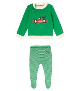 Детский комплект из хлопка: свитер и спортивные штаны baby race car Bobo Choses, Light Green