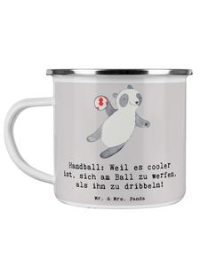 Эмалированная кружка для кемпинга с надписью Гандбол в пастельно-сером цвете Mr. & Mrs. Panda