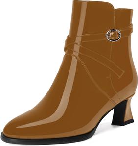 Женские офисные ботильоны FEMSTEP с округлым носком, ремешком на щиколотке, повседневной пряжкой, низким каблуком-колодкой 2 дюйма, Brown