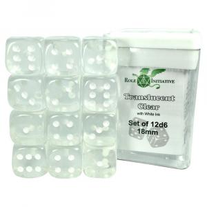 Аксессуары Role 4 Initiative 18mm d6 Cube: Translucent - Clear w/ White Pips (12)