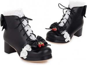 Ботильоны Elyffany Fashion с бантом, на шнуровке, с милым массивным каблуком, обувь в стиле Лолита, Black