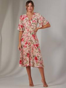 Цветочное плиссированное платье миди с запахом Jolie Moi, розовый