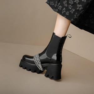 Женские ботильоны на платформе Челси без застежки с цепочками XIEPP, Black