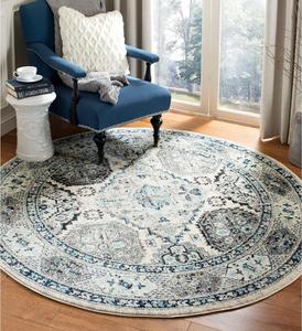 Ковер SAFAVIEH, 201 x 201 см, Madison Collection, круглый, Light Grey & Blue, дизайн Oriental Boho Chic Distressed, без линьки и простой в уходе, идеален для помещений с высокой проходимостью в гостиной, спальне (MAD925F)