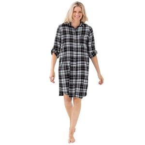 Плиточная рубашка из клетчатой фланели больших размеров на пуговицах Dreams & Co, Black plaid